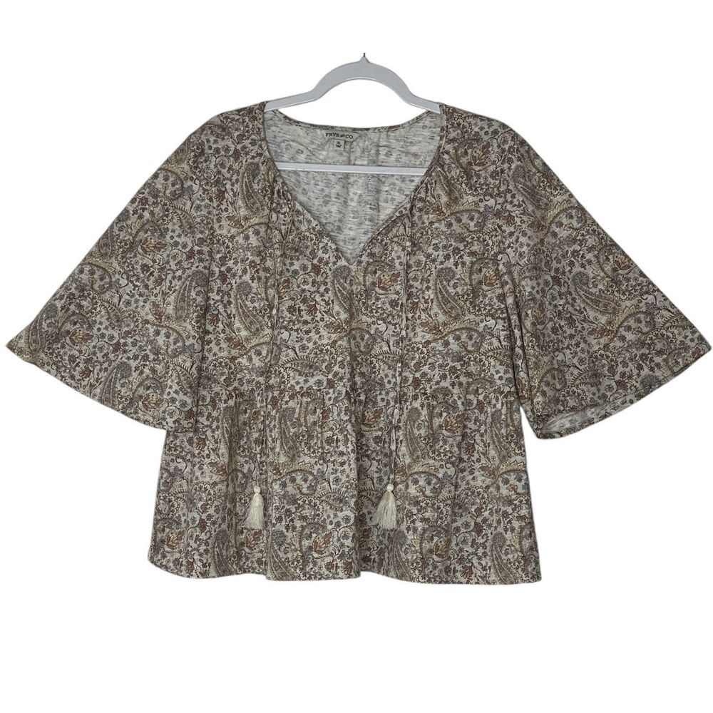 Frye & Co Blouse Women XL Casual Floral Top Bell Sleeve Boho Bohemian New